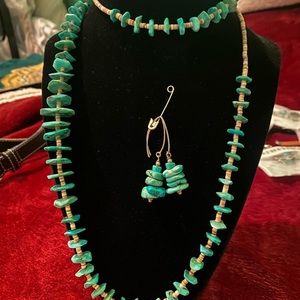 Vintage Navajo turquoise silver necklace and earrings